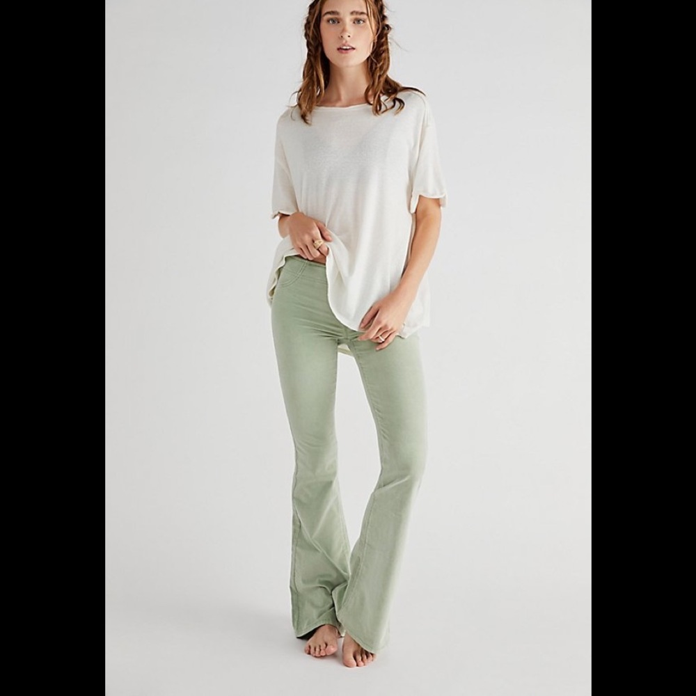 We The Free Pull-On Corduroy Flare Pants Still Pond Green 31 NEW $78